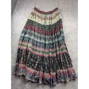 VTG Leena Studio Women's OS Skirt Maxi Tie Waist Cotton Crinkle Boho Hippie 90s